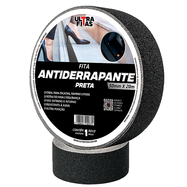 Faixa Fita Lixa Antiderrapante Adesiva 50 mm X 20 metros - Preta