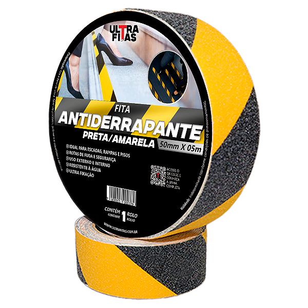 Faixa Fita Lixa Antiderrapante Adesiva 50mm X 05 metros - Listrada Zebrada (Amarela e Preta)