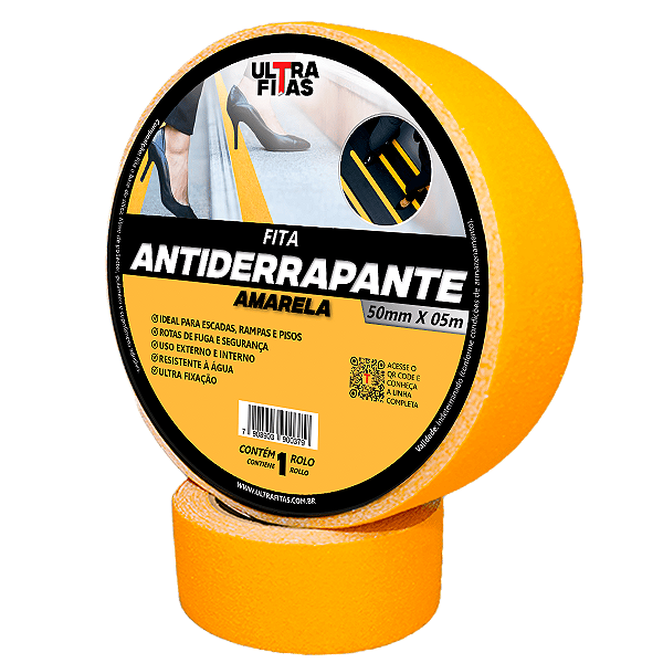 Faixa Fita Lixa Antiderrapante Adesiva 50 mm X 05 metros - Amarela