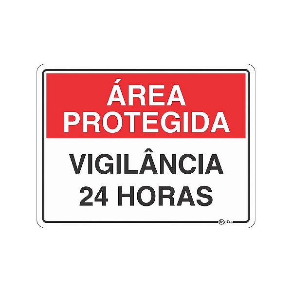 Placa Área Protegida Vigilância 24 Horas - 15x20
