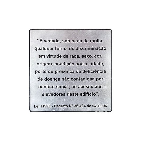 Placa Sinalização Aviso Elevador 15x15cm - Aluminio Adesiva