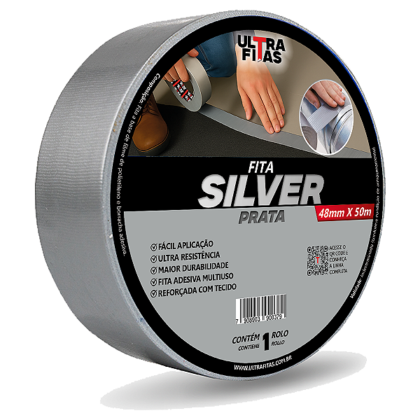 Fita Adesiva Multiuso Silver Tape 50 mm X 50 Metros - Cinza