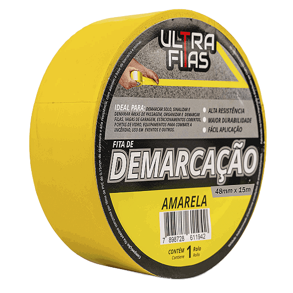 Fita Demarcação de Solo PVC 48 mm X 15 Metros - Amarela