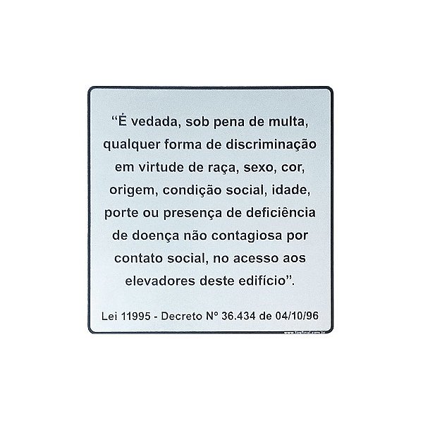 Placa Aviso Elevador 15x15 - Acrílico