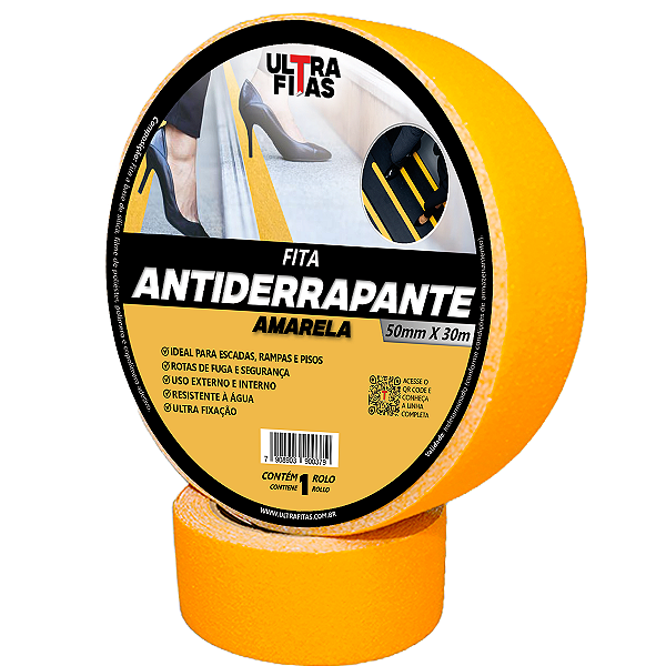 Faixa Fita Lixa Antiderrapante Adesiva 50 mm X 30 metros - Amarela