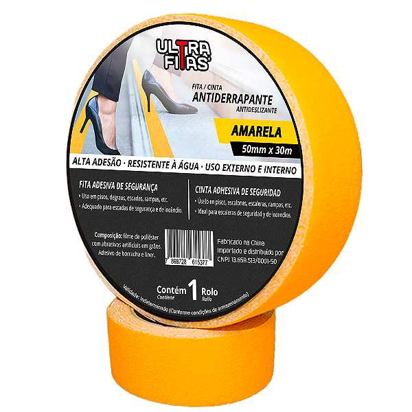 Faixa Fita Lixa Antiderrapante Adesiva 50 mm X 30 metros - Amarela