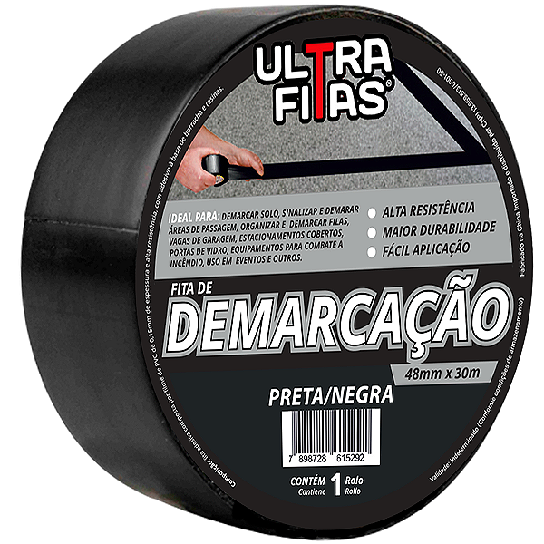 Fita Demarcação de Solo PVC 48 mm X 30 Metros - Preta