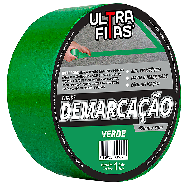 Fita Demarcação de Solo PVC 48 mm X 30 Metros - Verde