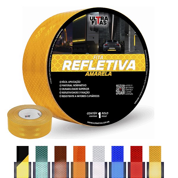 Fita Adesiva Refletiva Prismática Auto 50 mm X 05 Metros - Amarela