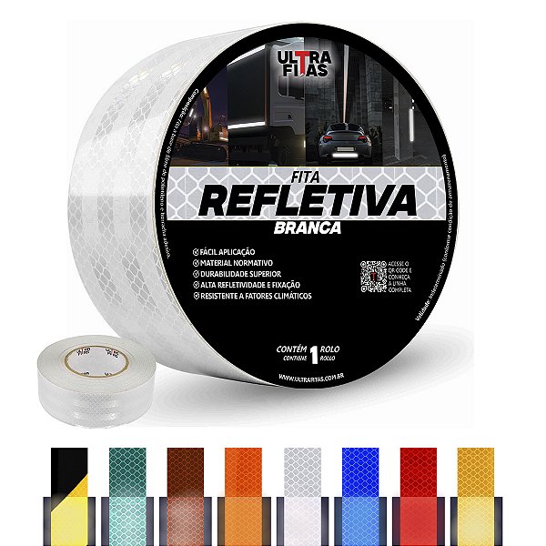 Fita Adesiva Refletiva Prismática Auto 50 mm X 05 Metros - Branca