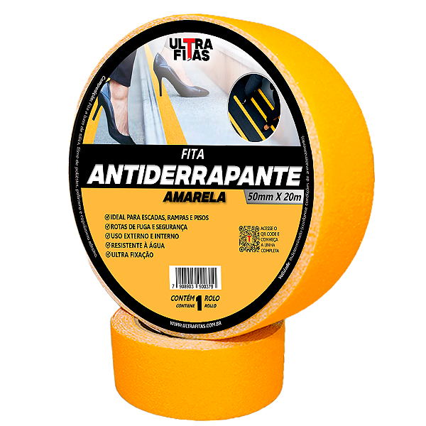 Faixa Fita Lixa Antiderrapante Adesiva 50 mm X 20 metros - Amarela