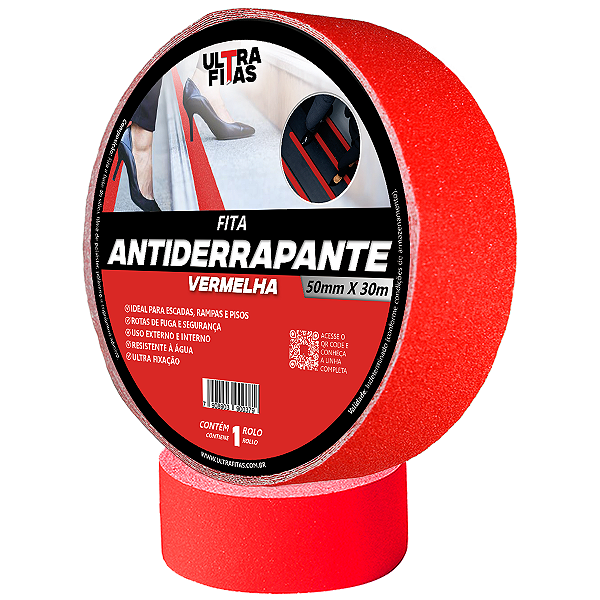 Faixa Fita Lixa Antiderrapante Adesiva 50 mm X 30 metros - Vermelha