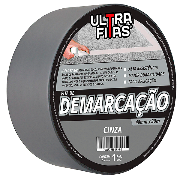 Fita Demarcação de Solo PVC 48 mm X 30 Metros - Cinza