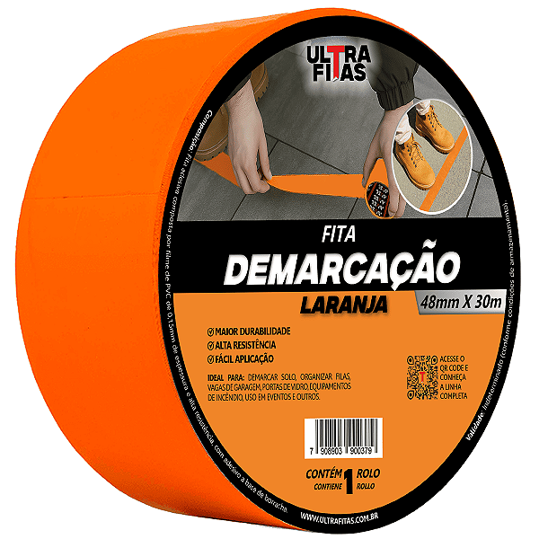 Fita Demarcação de Solo PVC 48 mm X 30 Metros - Laranja