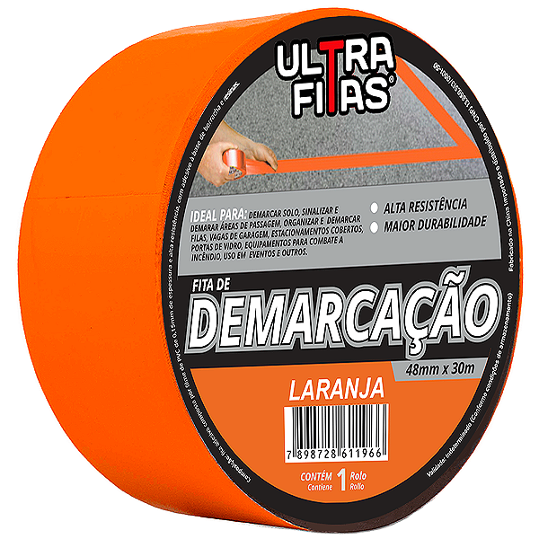 Fita Demarcação de Solo PVC 48 mm X 30 Metros - Laranja