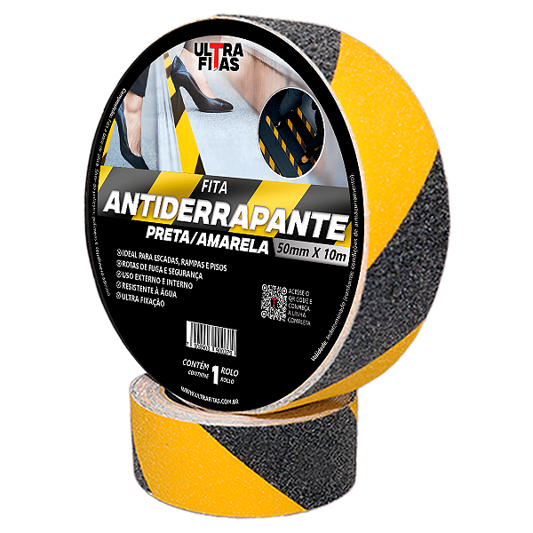 Faixa Fita Lixa Antiderrapante Adesiva 50mm X 10 metros - Listrada Zebrada (Amarela e Preta)