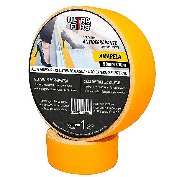 Faixa Fita Lixa Antiderrapante Adesiva 50 mm X 10 metros - Amarela