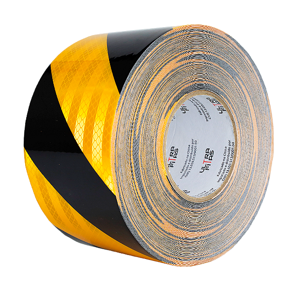 Fita Adesiva Refletiva Prismática Auto 100 mm X 15 Metros - Listrada (Amarela e Preta)