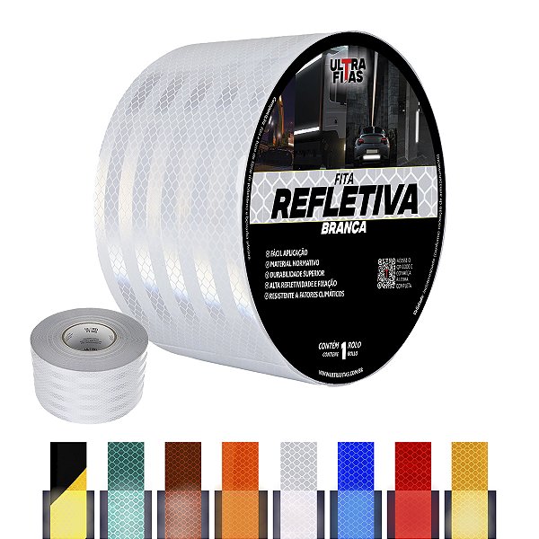 Fita Adesiva Refletiva Prismática Auto 100 mm X 02 Metros - Branca