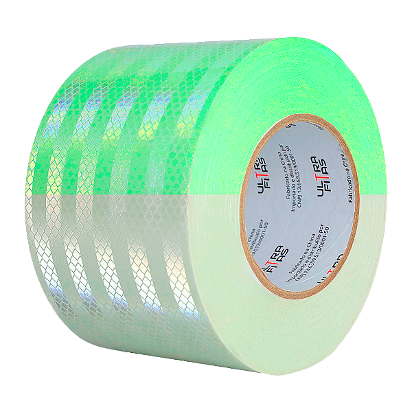 Fita Adesiva Refletiva Prismática Auto 100 mm X 05 Metros - Fotoluminescente Neon