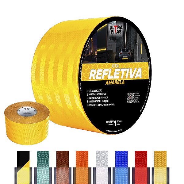 Fita Adesiva Refletiva Prismática Auto 100 mm X 15 Metros - Amarela