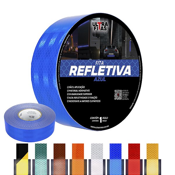 Fita Adesiva Refletiva Prismática Auto 50 mm X 01 Metro - Azul