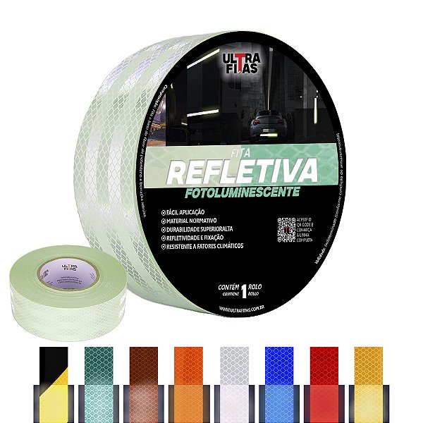 Fita Adesiva Refletiva Prismática Auto 50 mm X 10 Metros - Fotoluminescente Neon
