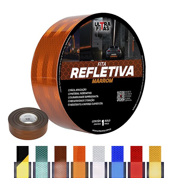 Fita Adesiva Refletiva Prismática Auto 50 mm X 10 Metros - Marrom
