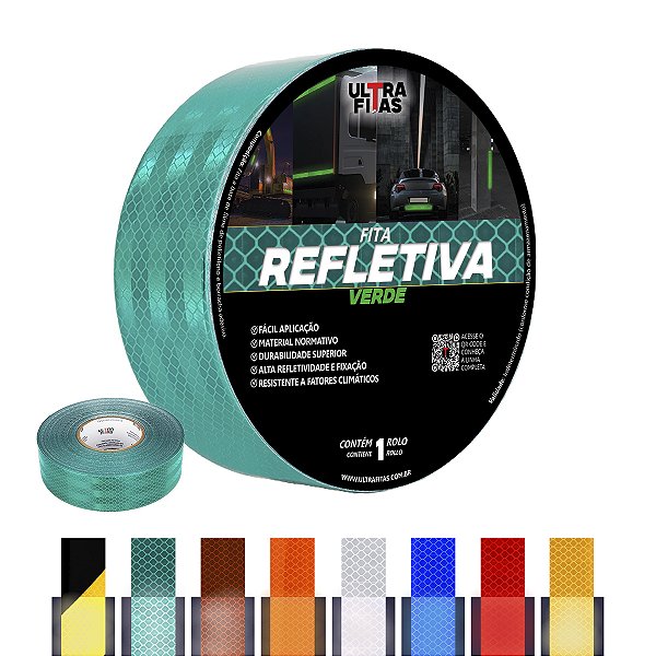 Fita Adesiva Refletiva Prismática Auto 50 mm X 20 Metros - Verde