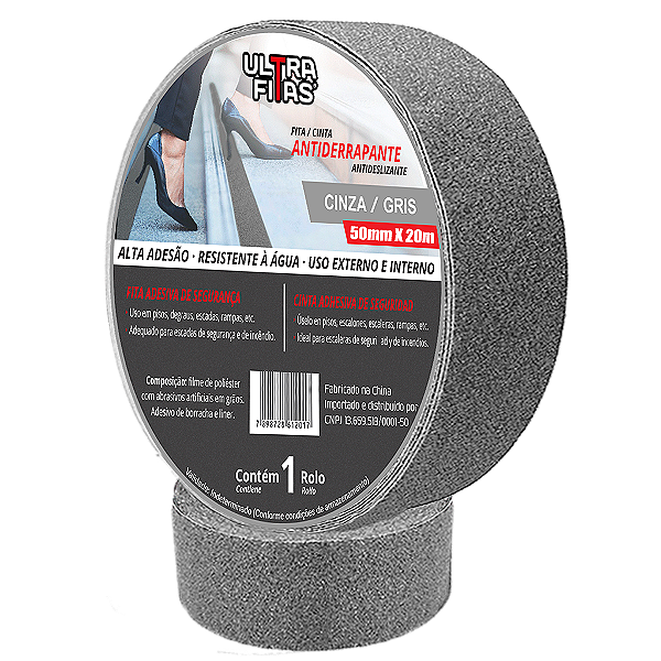 Fita Antiderrapante 50 mm X 20 Metros - Cinza
