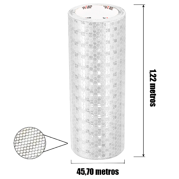Bobina Fita Adesiva Refletiva Prismática Auto 1,22m X 45,70 m - Branca - PET