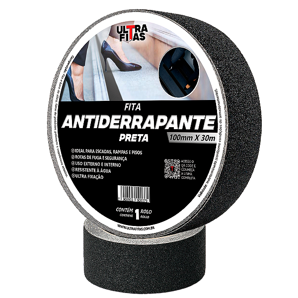 Fita Antiderrapante 100 mm X 30 Metros - Preta