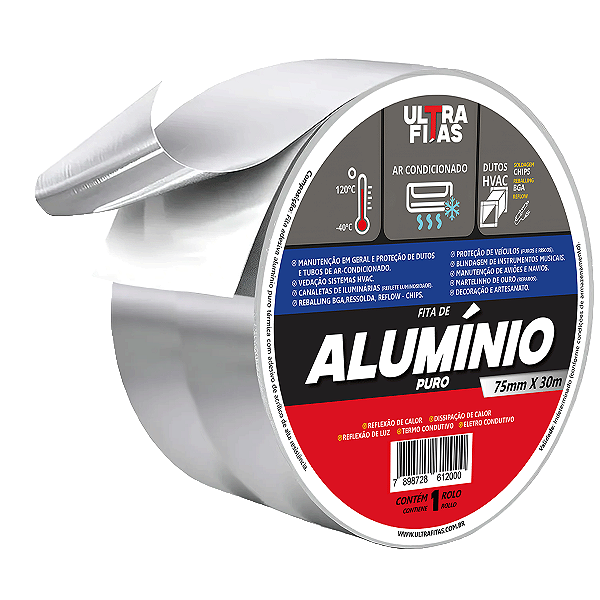 Fita Adesiva Aluminio Puro 75mm x 30 Metros
