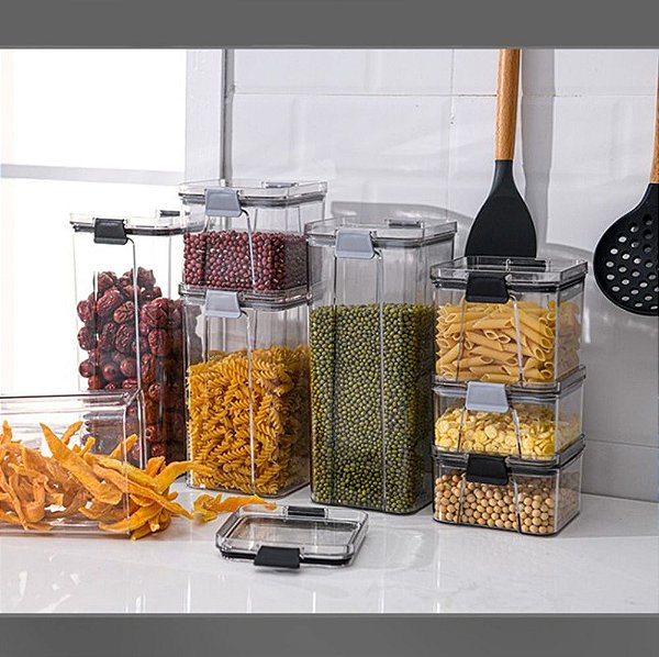 Pote Hermético Quadrado Trava 2000, 1500, 1000 ml e 700 ml