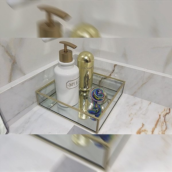 Bandeja Espelhada Transparente Organizador Quadrado 20x20 cm