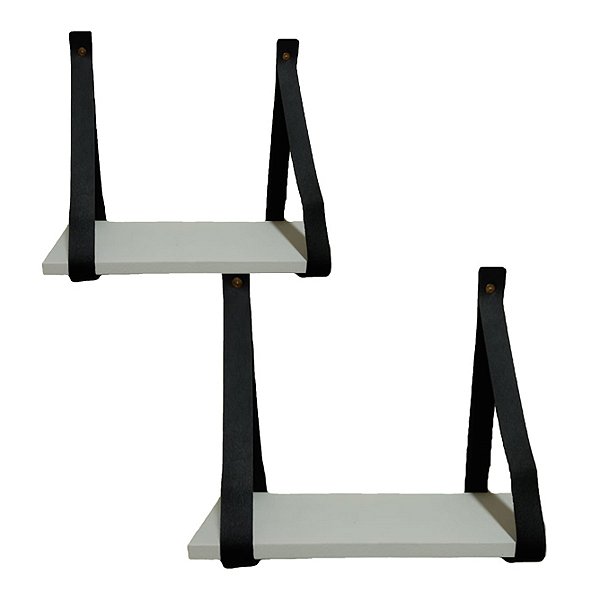 Prateleiras MDF Branca C/ Alça de Couro Conj. 2 Pçs 40/30 cm