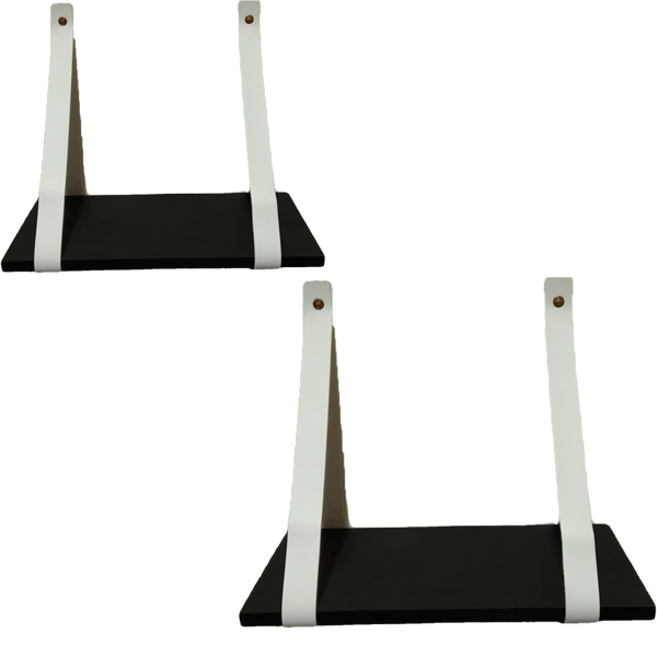 Prateleiras MDF Preta Com Alça de Couro Conj. 2 Pçs 40/30 cm