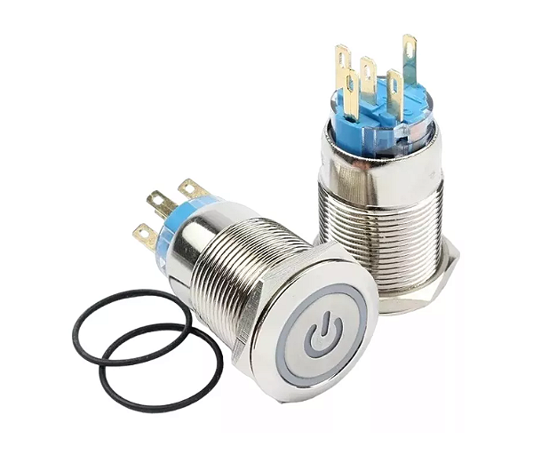 Botão Liga/desliga Led 12v Metal Inox 16mm/19mm Com Trava Cor 16mm Azul