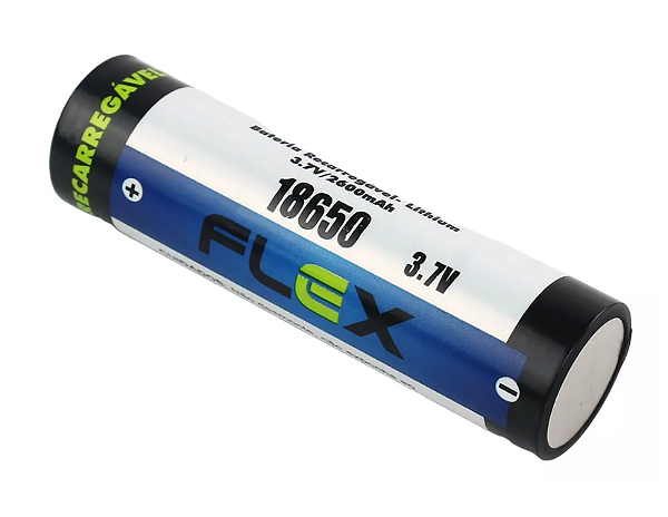 Bateria 18650 Recarregavél Litio 3.7V 3800mAh FLEX Blister Uma Unidade