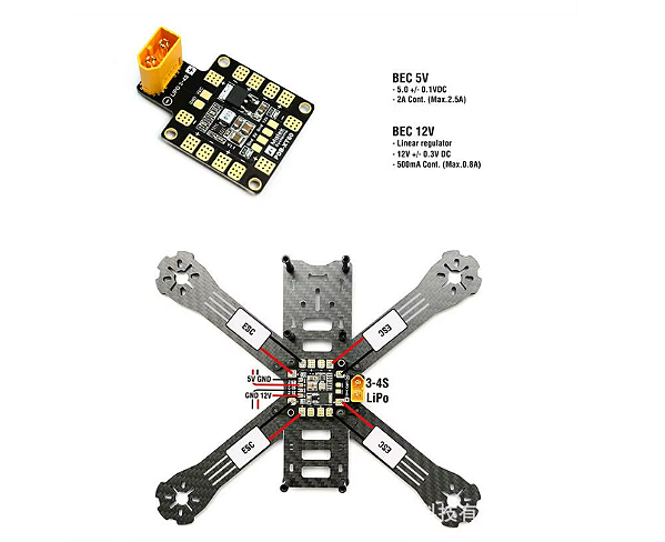 Placa de distribuição de energia Matek Systems PDB XT60 com BEC 5V e 12V, cobre 2oz