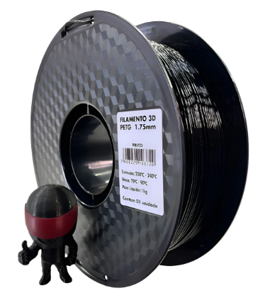 Filamento PETG Preto 1kg 1.75mm Alta Resistência Impressão 3D