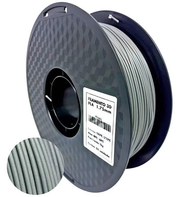 Filamento PLA Prata 1kg 1,75mm Para Impressora 3D