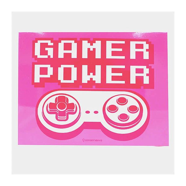 Placa Metal Gamer Power Pink 26x20cm