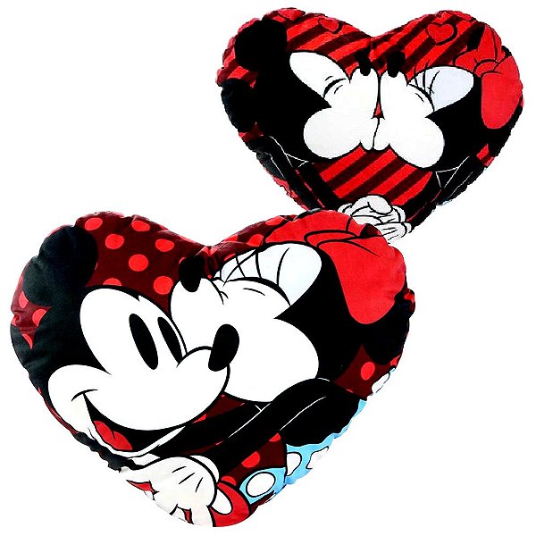 Almofada Fibra Veludo Coração Mickey e Minnie Disney 40x45cm