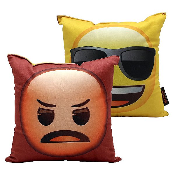 Almofada Emoji 2 Faces Braso e Óculos de Sol 25x25cm