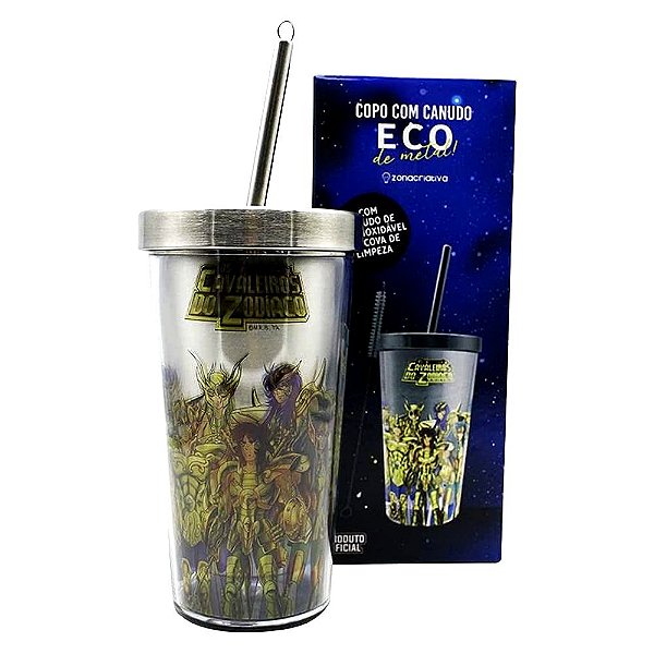 Copo Canudo Eco Cavaleiros de Ouro do Zodíaco 450ml