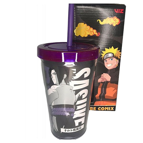 Copo Duplo com Canudo Sasuke Uchiha Naruto Shippuden 450ml