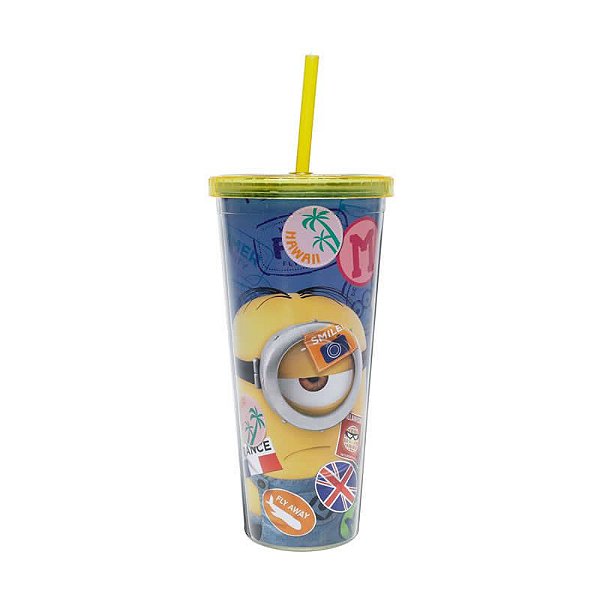 Copo de Plástico com Canudo Minions Stuart Passaporte 600ml