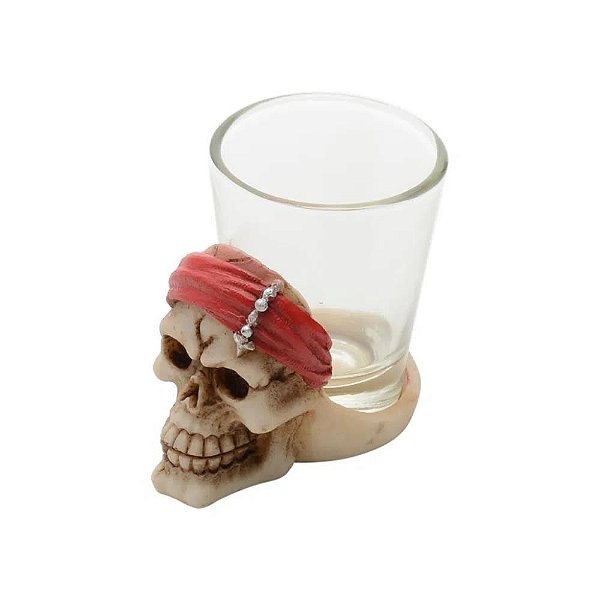 Copos Shot Vidro Mini Caveira Resina Bandana Vermelha 50ml