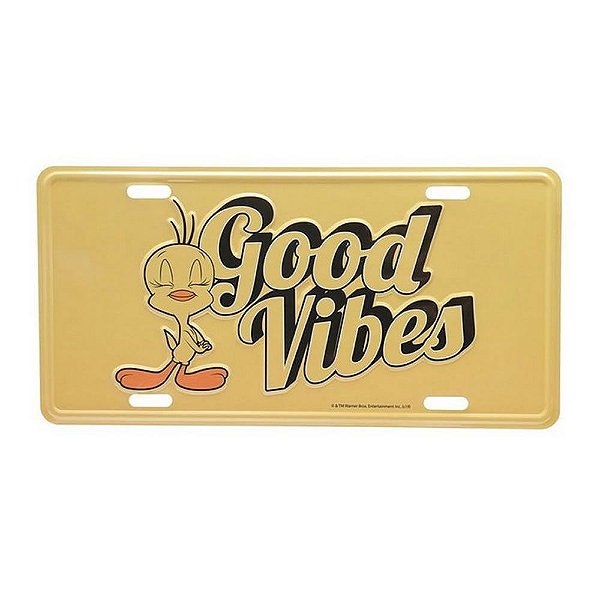 Placa Metal Piu Piu Good Vibes Looney Tunes 30x15cm